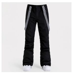 SMN Snow Pants Bibs Suspenders Checker Board Black White Snowboard Ski Size L